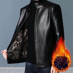 Manteau en Faux cuir pour hommes, veste coupe-vent d'âge moyen avec peluche, rétention de chaleur, col montant pour moto y240130