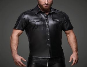Mannen Kunstleer Shirts Pu Lederen T-shirts Mannen Sexy Fitness Tops Gay Latex T-shirt Tees Heren Stage Tops Tee sexy Party Clubwear Y6845219