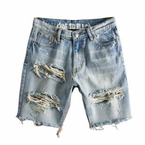 Hombres Fi Broken Hole Hip Hop Pantalones cortos de mezclilla 2022 Nuevo verano Streetwear Harajuku Ripped Jeans Shorts Casual Pantalones cortos Pantalones K9GM #