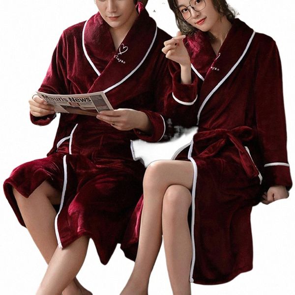 Hommes Flanelle Peignoir Couleur Unie Couple Peignoirs Hiver Chaud Robe Décontractée Vêtements De Nuit Femmes Pyjamas Lounge Chemise De Nuit Vêtements De Maison r2En #