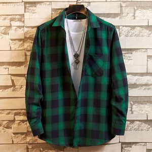 Camisa de algodón a cuadros de franela para hombre, camisas de vestir de manga larga con bolsillo en el pecho, informales, clásicas, de ajuste estándar