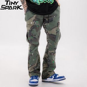 Hommes Flare Pantalon Vintage Camouflage Léopard Imprimer Patchwork Streetwear Hommes Harajuku Hip Hop Lavé CamoCargo Pantalon Poches 201110