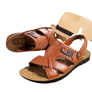 Hombres sandalias planas zapatillas de verano playa casual transpirable y cómodo cuero para hombre zapatillas de zapatillas 48 40923 S