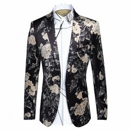 Hommes Floral Print Costume Veste Simple Butt Formel Busin Costume Slim Fit Cranté Costume De Fête De Mariage Plus La Taille Veet Blazer 26Nq #