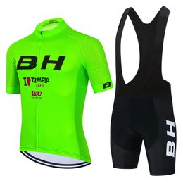 Hommes Fluorescent vert BH cyclisme Jersey vêtements bavoir shorts ensemble Gel Pad montagne vêtements costumes extérieur vélo porter 240113