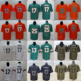 Hommes Football 17 Jaylen Waddle Jersey 25 Xavien Howard 13 Dan Army Green Salute To Service Intouchable Color Rush Retournez l'horloge pour les fans de sport Pur coton