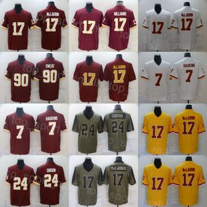 Hommes Football 17 Terry McLaurin Jerseys 90 Montez Sweat 7 Dwayne Haskins 24 Antonio Gibson Army Green Salute To Service Rouge Blanc Jaune Couture Vapor Color Rush