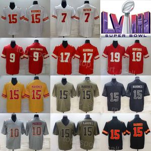 Hombres Super Bowls Fútbol 19 Kadarius Toney Jersey 7 Harrison Butker 15 Patrick Mahomes 10 Isiah Pacheco 25 Clyde Edwards-Helaire Negro Rojo Blanco Retroceder el reloj