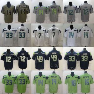 Heren Voetbal 49 Shaquem Griffin Jersey 16 Tyler Lockett 33 Jamal Adams 14 DK Metcalf 7 Geno Smith 12 12e Fan Vintage Marineblauw Wit Groen Gestikt Kleur Rush