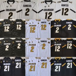 Heren Voetbal Colorado Buffaloes College 21 Shilo Sanders Jersey 2 Shedeur Sanders 12 Travis Hunter Borduren en naaien Zwart Wit Team voor sportfans Topkwaliteit