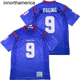 Hombres Fútbol Escuela secundaria DeMatha Catholic 9 Chase Young Jersey Moive College Todo cosido Transpirable Para fanáticos del deporte Equipo de hip hop Azul Top de algodón puro