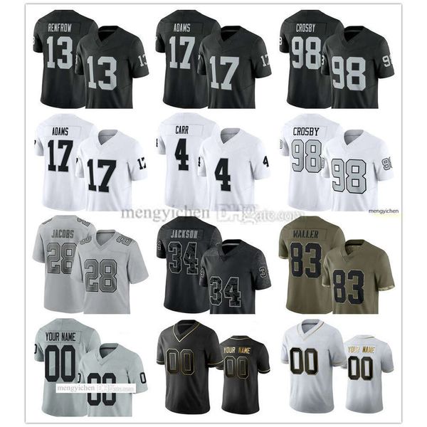 Maillots de football pour hommes 28 Josh Jacobs 17 Davante Adams 98 Maxx Crosby 8 Josh Jacobs 13 Hunter Renfrow 10 Jimmy Garoppolo 2 Daniel Carlson 87 Michael Mayer 9 Tyree Wilson