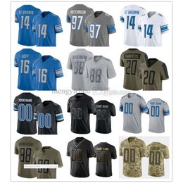 Heren voetbalshirts 97 Aidan Hutchinson 16 Jared Goff 14 Amon-Ra St. Brown 9 Jameson Williams 46 Jack Campbell 58 Penei Sewell 44 Malcolm Rodriguez 20 Barry Sanders