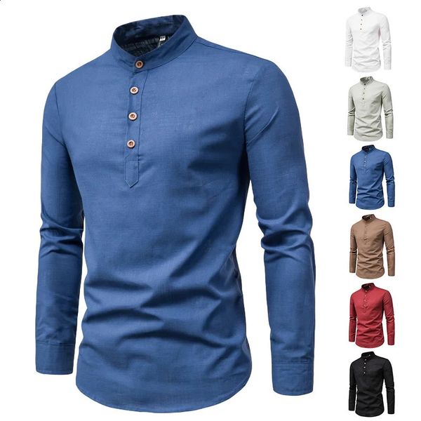 Hommes formel élégant chemise à manches longues coton lin chemises Blouses affaires Social mâle robe normale haut vêtements 240126