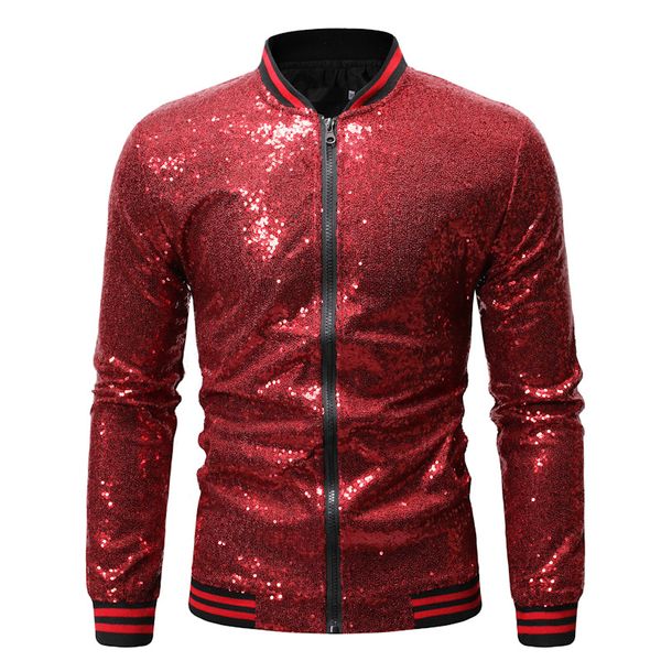 Vestes pour hommes Hommes Formel Party Bar Vêtement Danse Manteau Paillettes Blazer Costume Veste Tuxedo Mariage Solide Paillettes Zipper1