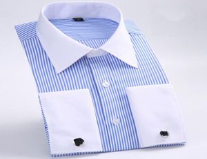 Camisa con gemelos franceses para hombre 2018 Camisa de esmoquin elegante y ajustada para hombre Camisas de vestir formales a rayas de negocios para hombre Gemelos incluidos 4669443