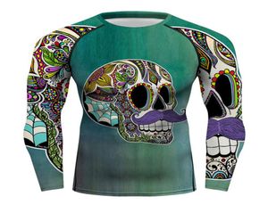 Hombres Impresión completa Floral Skull Camiseta de manga larga Ropa deportiva Rash Guards Hombres Entrenamiento Ciclismo Correr MMA BJJ NO GI Tee Tops 201115596041