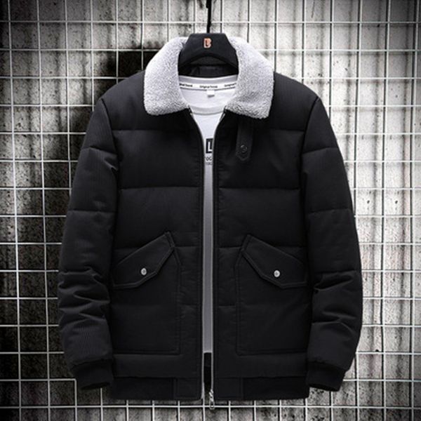 Hommes Col De Fourrure Manteaux De Mode Tendance Coupe-Vent Laine Turndown Cou Puffer Veste Designer Hiver Gros Pain Chaud Casual Puff Vestes