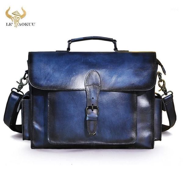 Hommes en cuir véritable concepteur mallette d'affaires 13 ordinateur portable porte-documents Vintage Commercial Attache portefeuille sac à bandoulière 20272V