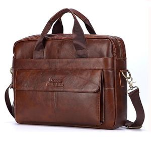 Mannen lederen handtassen Casual lederen laptoptassen Mannelijke zakenreizen Messenger Bags Heren Crossbody schoudertas 240326