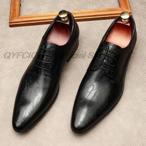 Hommes véritable bout d'aile en cuir Oxford chaussures sculpture travail bout pointu chaussures habillées pour homme noir marron à lacets fête chaussures formelles