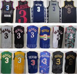 Men Georgetown Hoyas College Allen Iverson Jersey 3 Retro Basketball Vintage High School All Ed Blue Blanc Green jaune noir rouge pour les fans de sport Bonne qualité