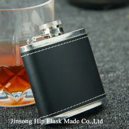 Men Gift Black PU Le cuir enveloppé de 3 oz en acier inoxydable Flash 240429