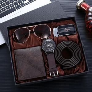 Mannen Geschenkdoos Creatief Horloge Aautomatische Gesp Riem Portemonnee Zonnebril Creatieve Vakantie Marketing Comboset 240311