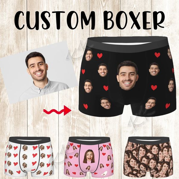 Men Gift Custom Face Boxers Saint Valentin Gift personnalisé Po Underwear Design Birthday Boxer Brief pour le mari de petit ami 240420