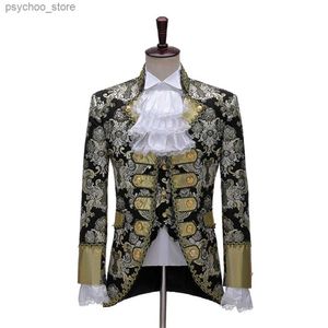 Veste, pantalon et gilet européens pour hommes, or et noir, vêtements de Performance sur scène, costume Prince charmant Q230828