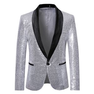 Hommes or argent paillettes brillant Blazers costume veste hommes mode boîte de nuit DJ scène performances fête de mariage veste manteau 220815