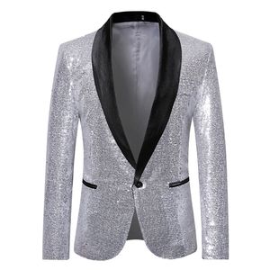 Hommes or argent paillettes brillant Blazers costume veste mode boîte de nuit DJ scène performances manteau de fête de mariage 220819