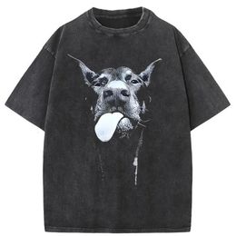 Men Gothic Letter Dog Tshirt imprimé Hip Hop Streetwear Punk Summer Vintage T-shirts surdimensionnés Tops Men Vêtements 240423