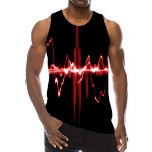 Mannen grafische tank top ronde hals streep 3D print mouwloze textuur la tops rode abstracte lijnen Tees