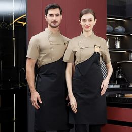 Men Gray Chef Coat Short Sleeve jas schort voor zomerhoofd uniform restaurant el keuken kookkleding 240412