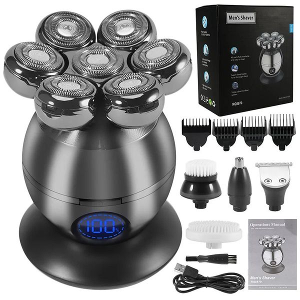 Kit de toilettage pour hommes, rasoir électrique sec et humide pour barbe et cheveux, Rechargeable, Machine à raser la tête chauve, avec écran LCD, y240112