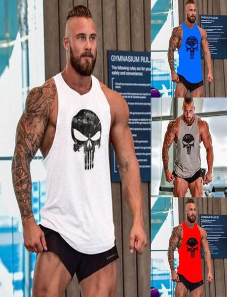 Hombres Gimnasio Camisa sin mangas Culturismo Deporte Fitness Chaleco Muscle Tank Top Ropa Algodón Sling Skull Impreso Men039s T Shirt5346003