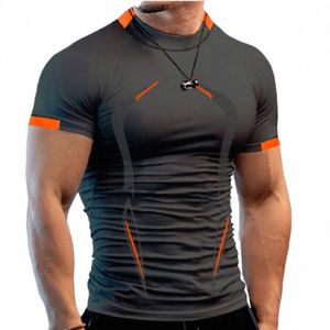 Hommes Gym Sports T-shirt Chemises Slim Fit T-shirt Hommes Chemise de course à séchage rapide Hommes T-shirts d'entraînement Fitn Tops T-shirt surdimensionné o2Ab #