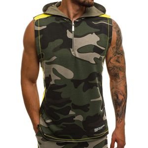 Heren Gym Vest Bodybuilding Tanktop met capuchon Spierkleding Stringer Hoed