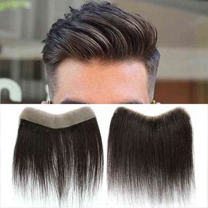 Men Hair Synthetic Front Toupee 100% menselijk stuk voor V -stijl pruik remy met dunne huidbasis natuurlijke lijn 0527