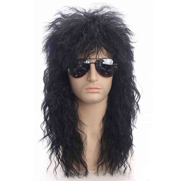 Perruque synthétique longue en Gres pour hommes et femmes, couleur noire, pièce féminine, Punk, couvre-chef bouffant pour Halloween, Fiber haute température 0527