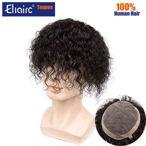 Men Hair Synthetisch water Krullende toupee voor monosysteemeenheid Duurzame mannelijke prothese 100% Human Replacement's Wig 0527