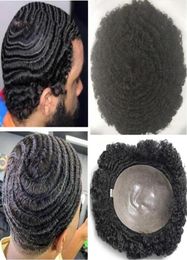 Hombres Sistema de cabello Peluca Full Flin Skin Toupee 360 Wave Full PU Toupee Off Black 1B Reemplazo de cabello humano de Virginia India para hombres negros6303807