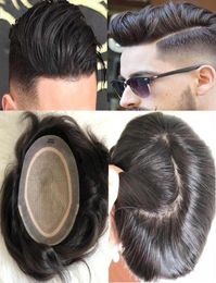 Hommes système de cheveux perruque hommes postiches soyeux droite pleine base de soie toupet couleur noire 1b brésilien vierge remplacement de cheveux humains fo5101093