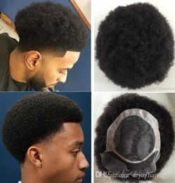 Mannen Hair System Pruik Mens Haarstukken Afro Kant Front Met Mono NPU Toupee Jet Black # 1 Braziliaanse Virgin Menselijk Haarvervanging voor Mannen