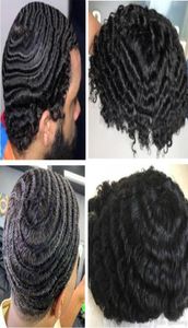 Hommes système de cheveux perruque hommes postiches ondulés mono avec NPU toupet jais noir 1 indien vierge Remy remplacement de cheveux humains pour hommes noirs9839160