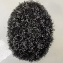 Peluca de cabello para hombres Postizos para hombres Afro Curl Full Lace Toupee Marrón Negro Color # 1b Reemplazo de cabello humano Remy europeo para hombres negros