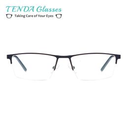 Men Half Rim Spectacles Metal Rectangular Prescription Prescription Clats For Myopia Lire des lentilles multifocales 240415