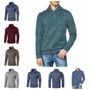 Hommes demi col roulé chaud couleur unie pull hiver hommes pull mince pull hommes bouton sweat à capuche chemise taille S-XXXL