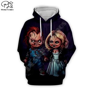 Hommes Halloween jeu d'enfant mariée de Chucky poupée impression 3d sweats à capuche unisexe sweats décontracté fermeture éclair pull survêtement C1117